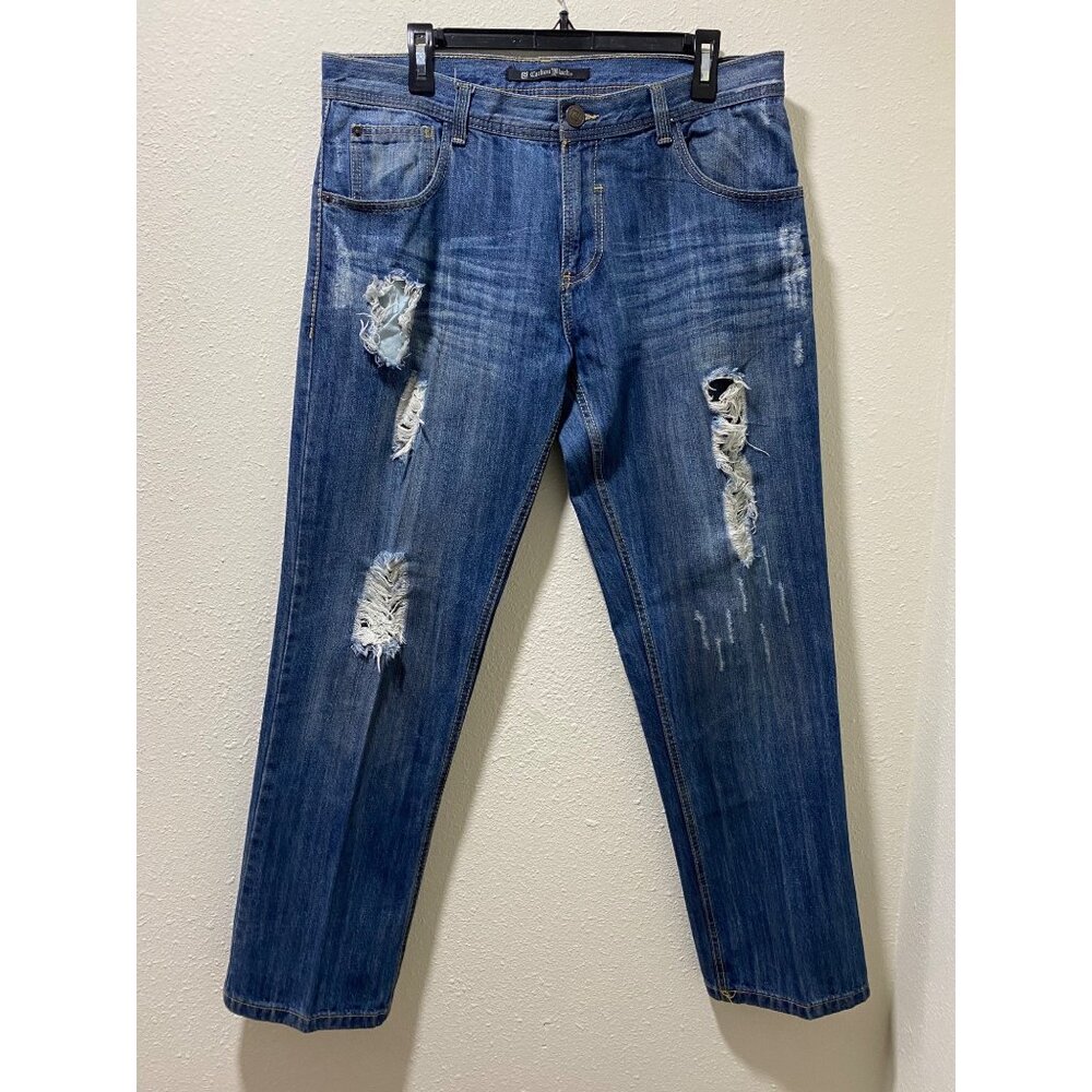 Carbon Black Distressed Jeans Mens 34x30 Blue Ripped Destroyed Denim 100% Cotton - Picture 7 of 15